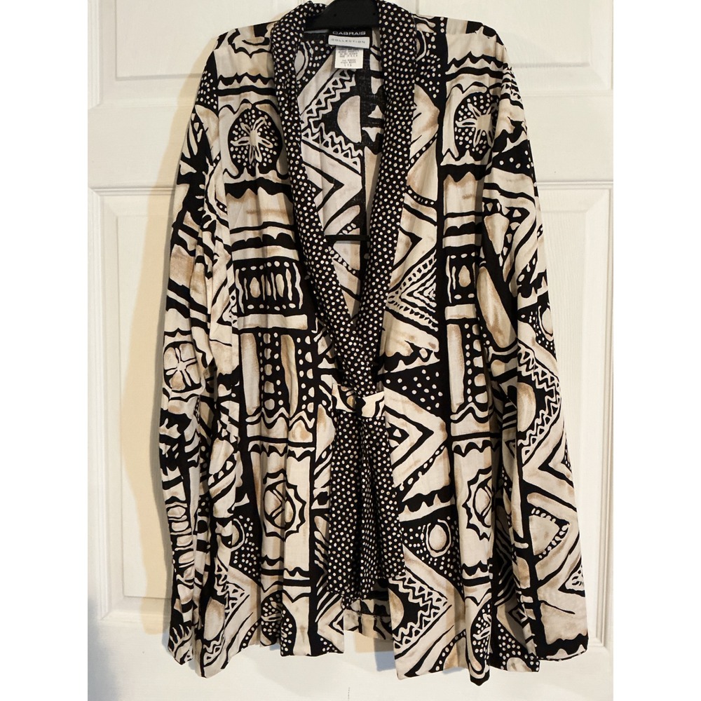 Cabrais Collection Tribal Geometric Print Rayon Tie Front Cardigan Jacket Large